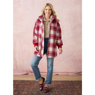 Cass Zip Front Plaid Jacket with Snaps - Rumba Red/Cream