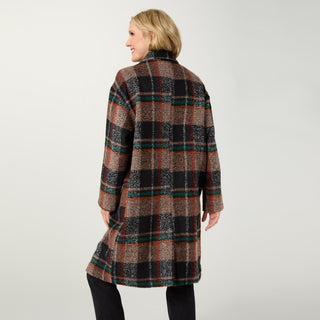 Kiley Plaid Single Button Coat - Black/Autumn Orange/Green