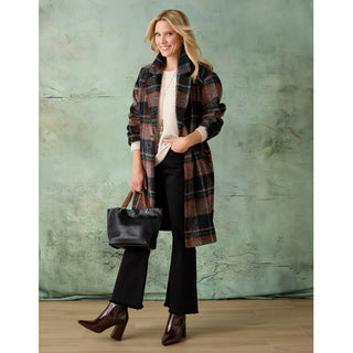 Kiley Plaid Single Button Coat - Black/Autumn Orange/Green