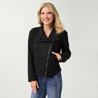 Alland Faux Suede Moto Jacket - Black