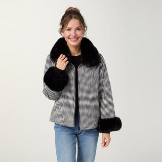 Bex Quilted Jacket with Faux Fur Trim - Black/White