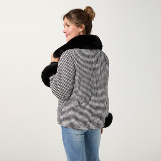 Bex Quilted Jacket with Faux Fur Trim - Black/White