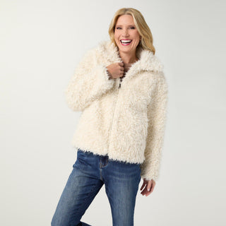 Caldonia Curly Faux Lamb Jacket - Cream