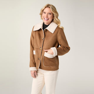 Maverick Faux Suede Jacket with Sherpa Trim