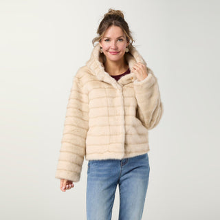 Karina Faux Fur Hooded Jacket - Doeskin/Taupe