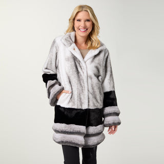 Fantasia Faux Fur Speckled Coat - White/Black