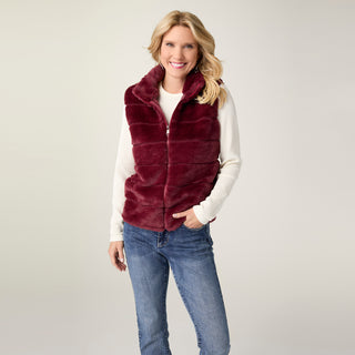 Charlaine Faux Fur Vest with Pockets - Rich Wine