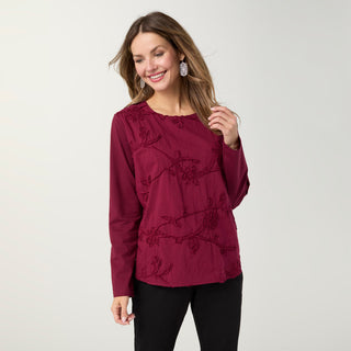 Imperia Long Sleeve Top with Floral Applique - Rumba Red
