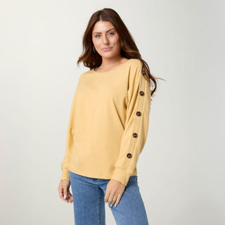 Hedy Long Sleeve Top with Button Detail - Mustard