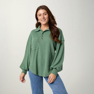 Seine Long Sleeve Ribbed Top - Sea Green