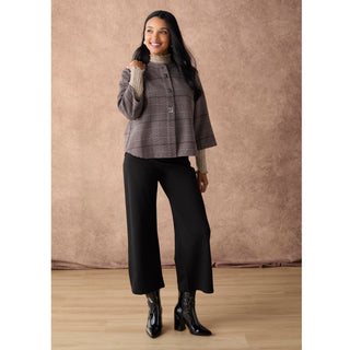 Skye 3/4 Sleeve Plaid Blazer Top - Brown