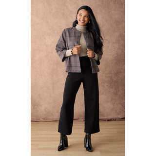 Skye 3/4 Sleeve Plaid Blazer Top - Brown