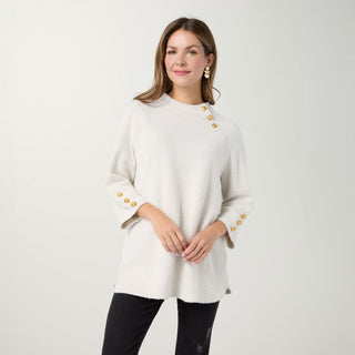 Anya 3/4 Sleeve Tunic with Button Detail - Beige/Cream