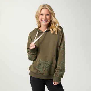 Trapani Hooded Sweatshirt with Raised Embroidery - Olive