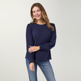 Shantel Crew Neck Long Sleeve Top - Navy
