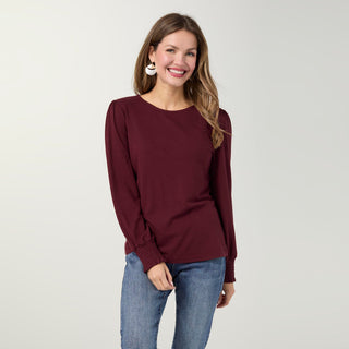 Shantel Crew Neck Long Sleeve Top - Wine