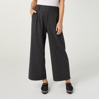 Ventura Brushed Stripe Wide Leg Crop Pant - Charcoal Grey