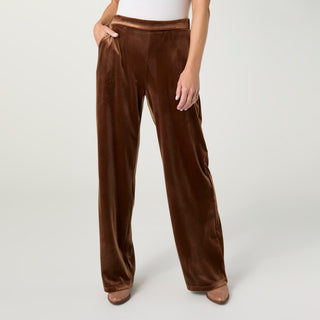 Roslyn Wide Leg Velour Pant - Copper Brown