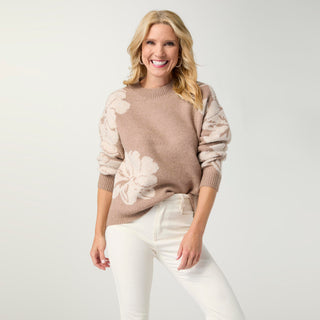 Delia Mock Neck Sweater - Doeskin/Cream