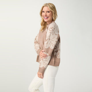 Delia Mock Neck Sweater - Doeskin/Cream