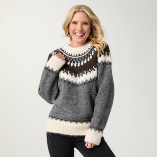 Perissa Heavy Mock Neck Sweater - Grey/Mocha/Cream