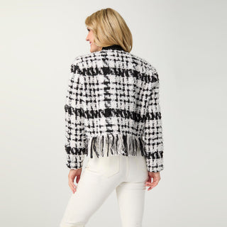 Geneva Open Cardigan with Fringe - Black/White
