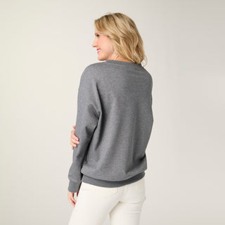 Abigail Crew Neck Sweatshirt with Quilted Cross - Grey