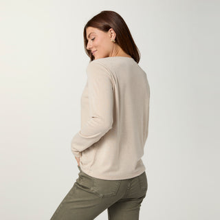 Faith Long Sleeve Crew Neck Top - Beige Heather/Cream