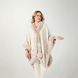 Andy Fair Isle Knit Wrap with Faux Fur - Winter White/Taupe