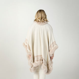 Andy Fair Isle Knit Wrap with Faux Fur - Winter White/Taupe