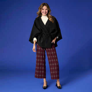 Juliet Faux Wool Wrap with Leather Tie - Black