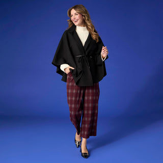 Juliet Faux Wool Wrap with Leather Tie - Black