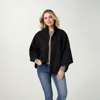 Juliet Faux Wool Wrap with Leather Tie - Black