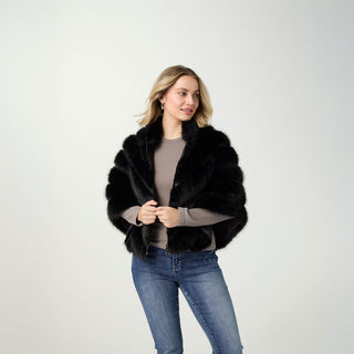 Serenity Faux Fur Zip Front Cape Wrap - Black