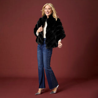 Serenity Faux Fur Zip Front Cape Wrap - Black