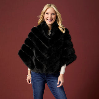 Serenity Faux Fur Zip Front Cape Wrap - Winter White