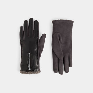 Vegan Leather Zip Touchscreen Gloves - Black