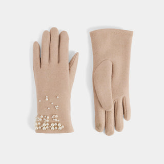 Pearly Wrist Touchscreen Gloves - Tan