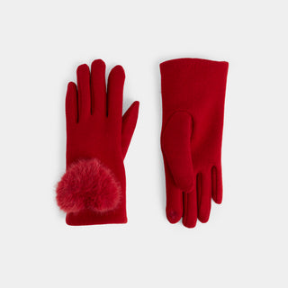 Heart Pom Touchscreen Gloves - Red