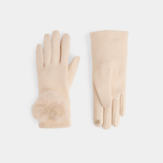 Heart Pom Touchscreen Gloves - Cream