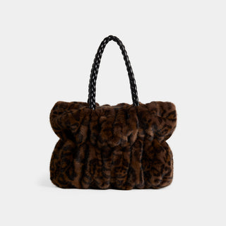 Solene Faux Fur Tote - Carob Leopard