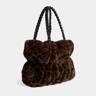 Solene Faux Fur Tote - Carob Leopard
