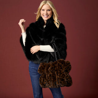 Solene Faux Fur Tote - Carob Leopard