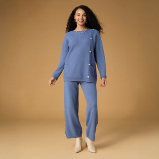 Heavenly-Luxe Button Detail Pant - Blue Dusk