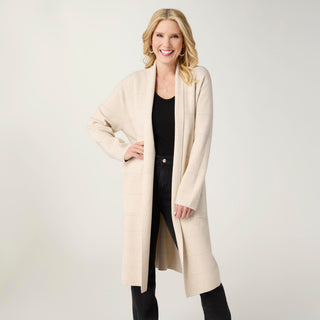 Heavenly-Luxe Metallic Stripe Duster Cardigan - Oatmeal
