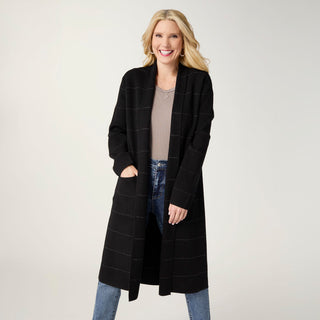 Heavenly-Luxe Metallic Stripe Duster Cardigan - Black