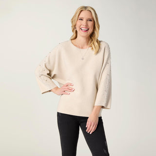 Heavenly-Luxe Dolman Sweater with Rhinestones - Oatmeal