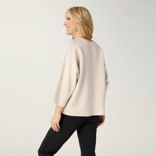 Heavenly-Luxe Dolman Sweater with Rhinestones - Oatmeal