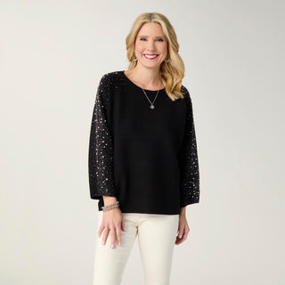 Heavenly-Luxe Dolman Sweater with Rhinestones - Black