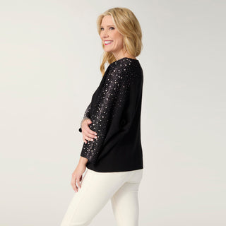 Heavenly-Luxe Dolman Sweater with Rhinestones - Black